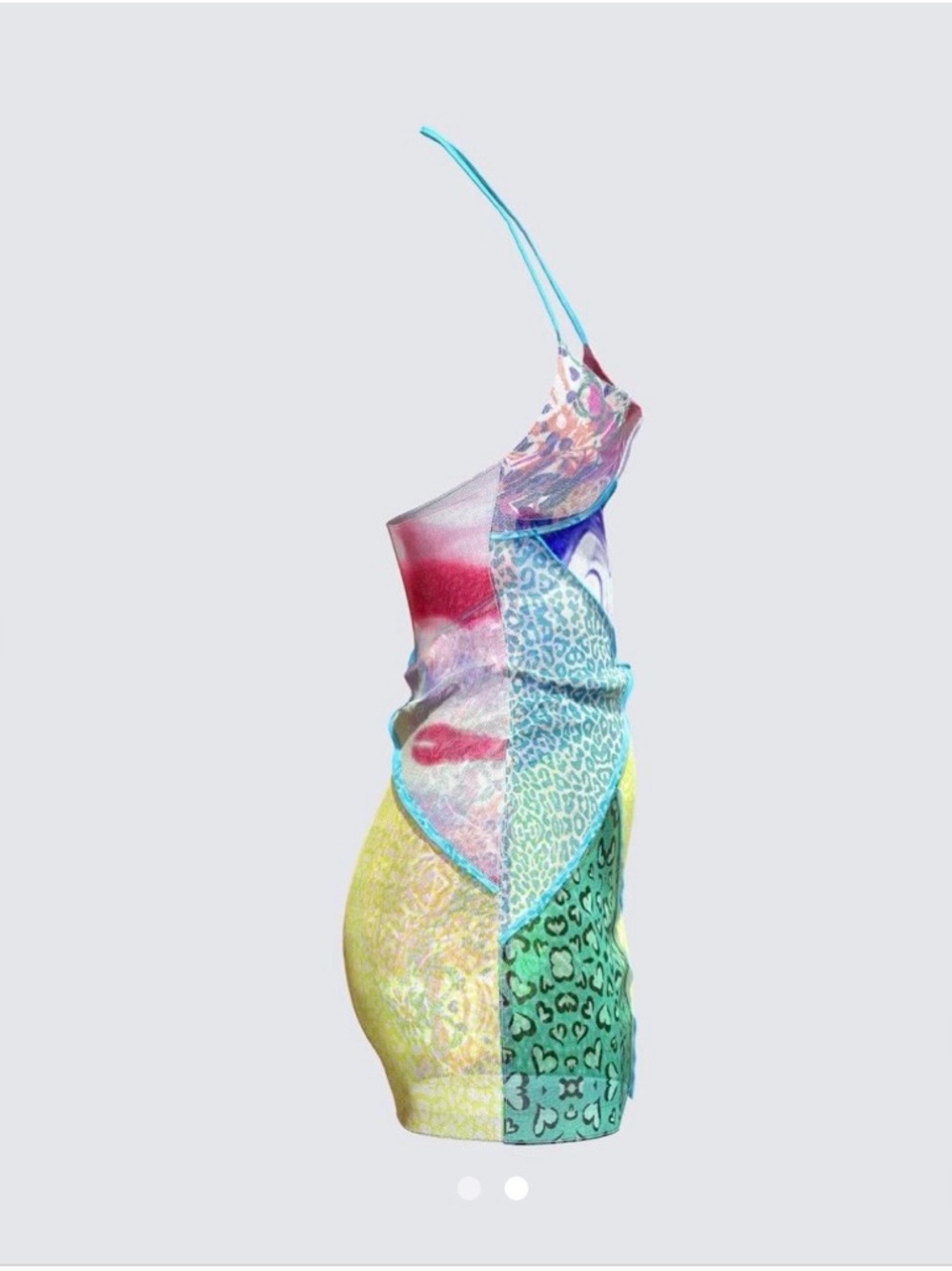 Multicolor Patchwork Mesh Mini Dress in Blue, Purple, Yellow & Pink - Picture 4 of 4